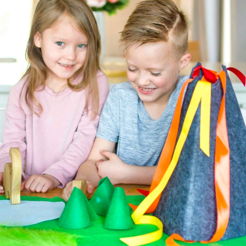 dinosaur and volcano felt play mat